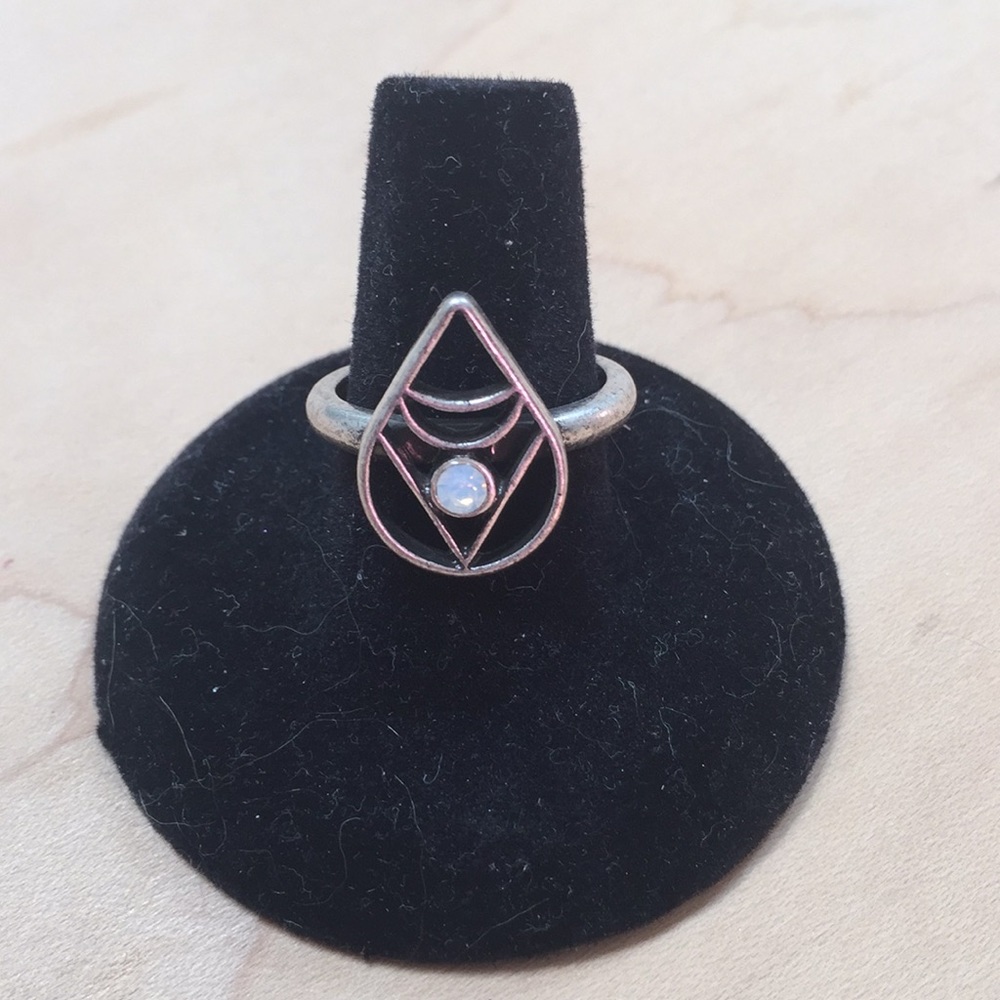 Free People Antique Silver Tone Stone Ring Size 8